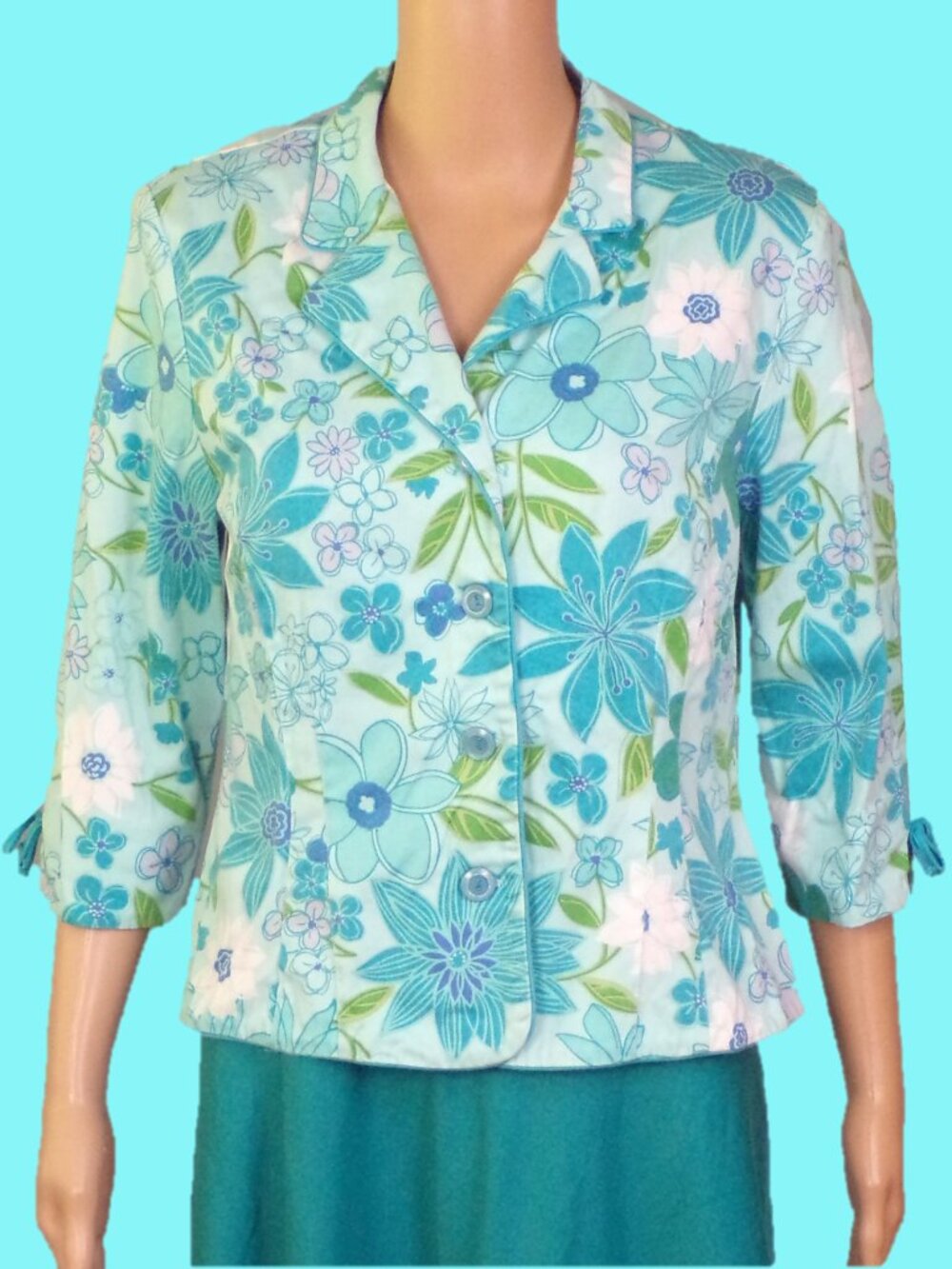 SAG HARBOR DRESS PETITE size 12P multicolor floral blazer cotton/spandex